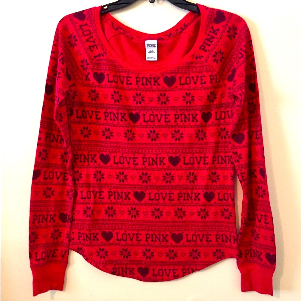 Vintage Y2K VS Victoria’s Secret PINK Holiday Christmas Thermal Knit Shirt Red S